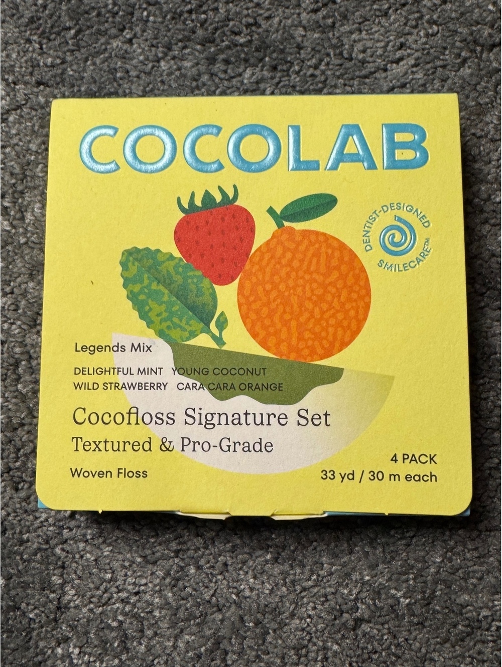 COCOLAB Cocofloss Signature Set 4 Pack Woven Dental Floss Assorted Flavors 33yd